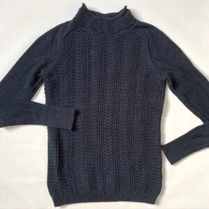 Y2K Navy 100% Cotton Crochet Mockneck Sweater